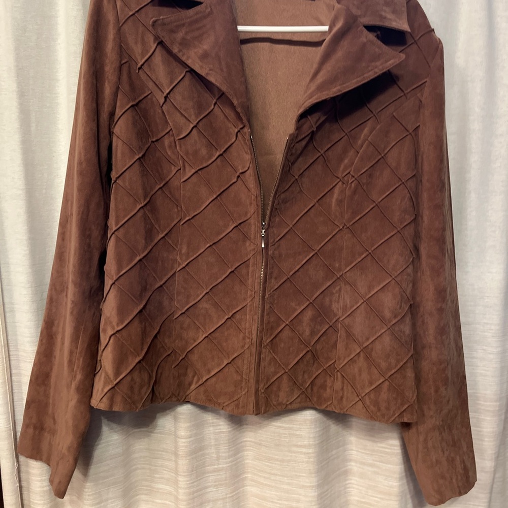 Cato Brown Diamond-Quilt Suede Zip Jacket